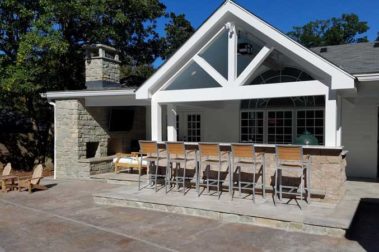 Outdoor fireplace and kitchen