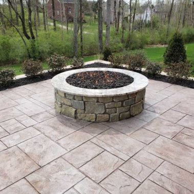 Stone Fire Pit on Stone Paved Patio
