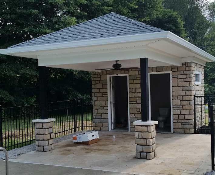 Pool house with stone work