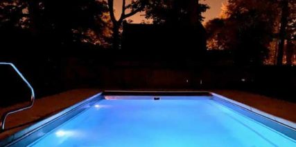 Night time view of Pool with Blue LED lights