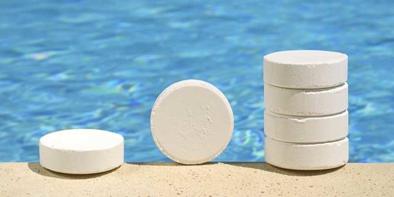Salt-or-Chlorine Chlorine Tablets for Pool Sanitizing with Pool in the Background