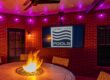 Outdoor TV in front of fire pit, installed by Derby City Pools