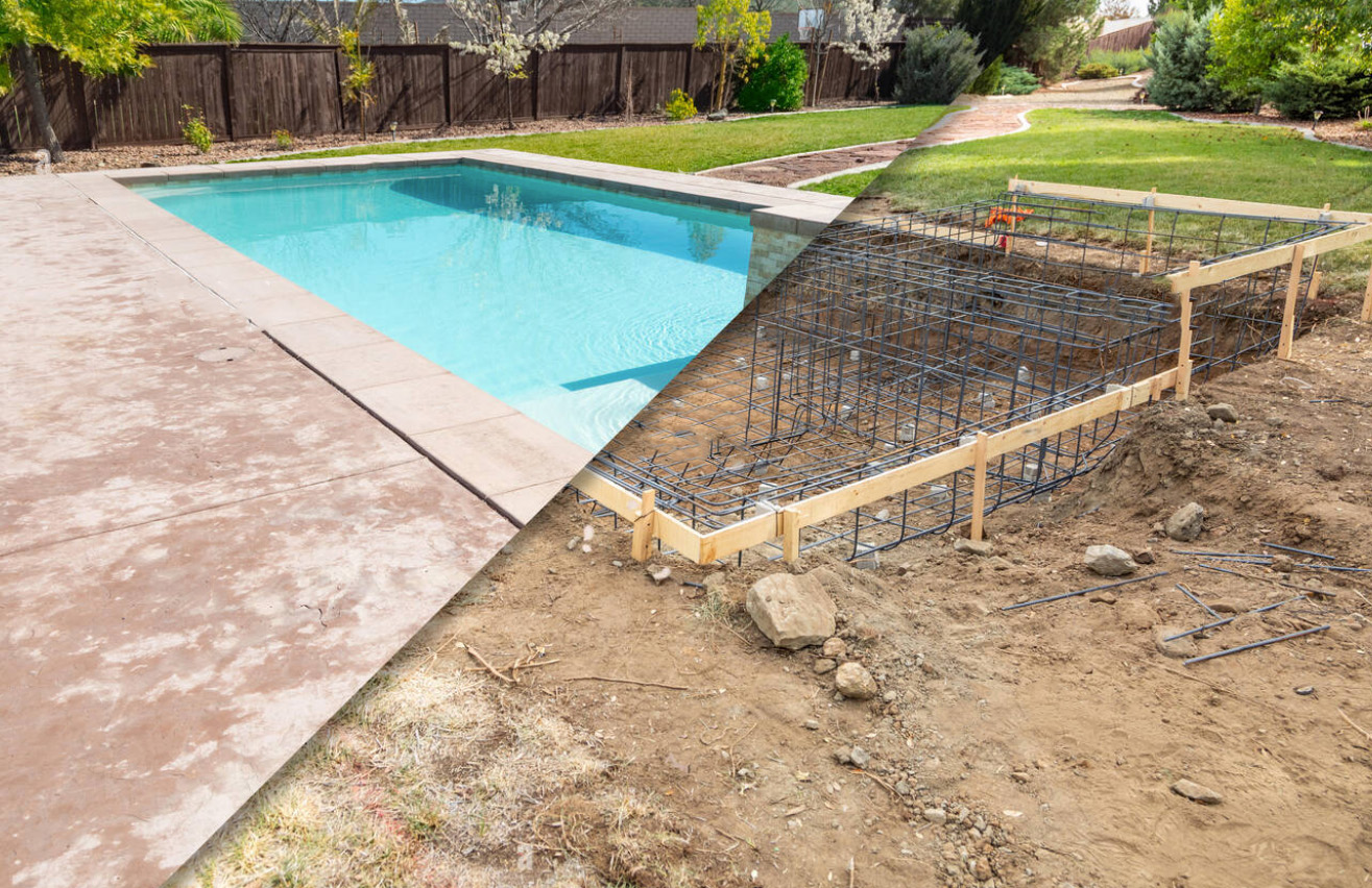 Before and after pictures of gunite pool installation