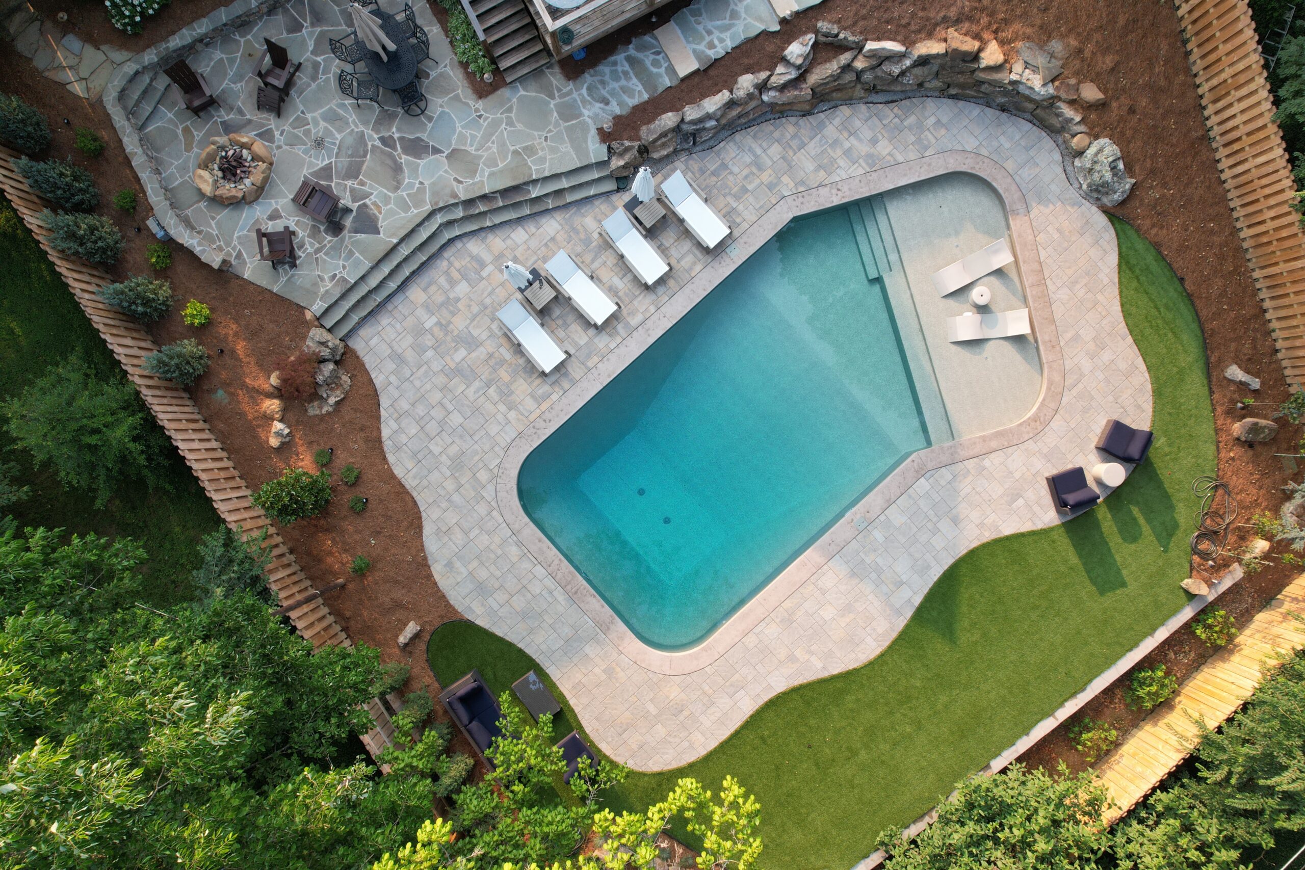 Aerial view of medium rectangular vinyl liner pool