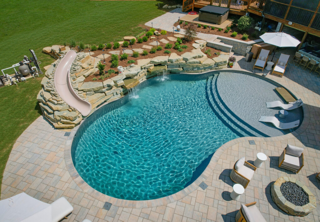 Aerial view of installed Triple Crown pool package